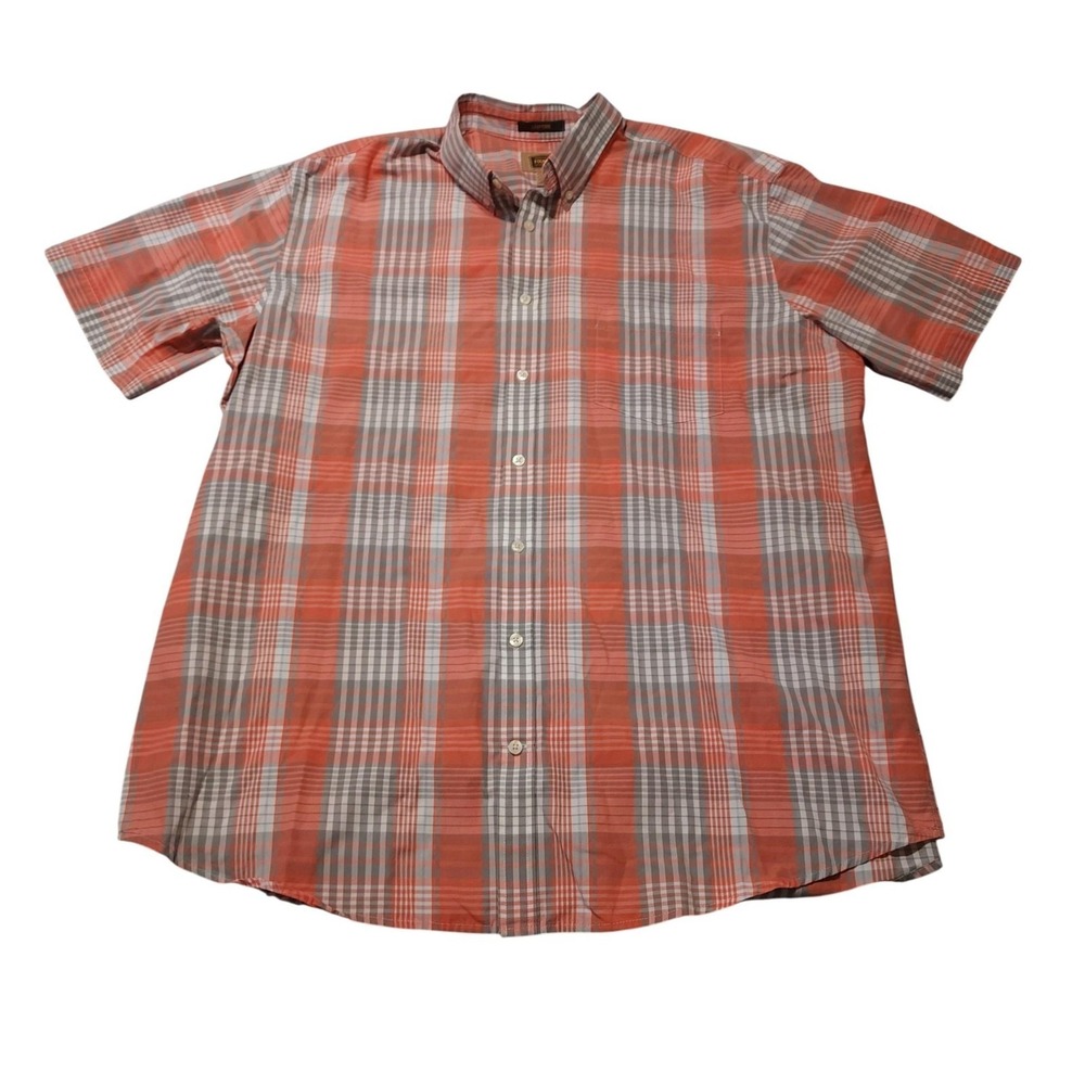The Foundry Supply Co Shirt Mens 2XLT Orange Plaid Short Sleeve Button Up Casual